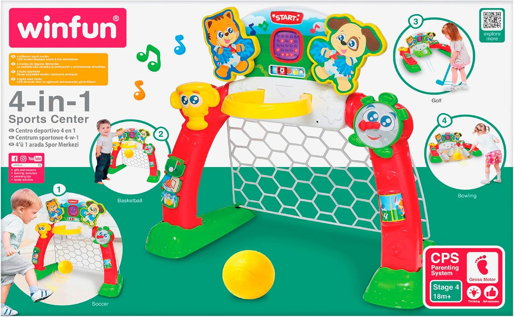 Winfun: 4-in-1 Sports Center - 4 Modes: Soccer, Basketball, Bowling, &amp; Golf, LED Screen, Transforming Interactive Toy, Toddlers &amp; Kids Ages 18mo+