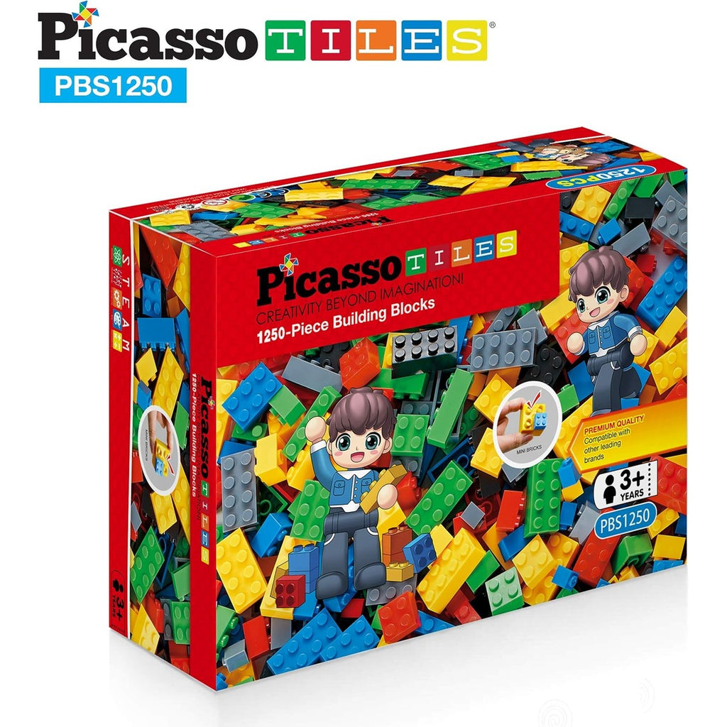 PicassoTiles 1250 PCs Educational Building Block Tiles Set Creative Shapes to Enhance Imaginative Play Unique Set to Characters and Numbers Learning STEM Toys Washable for Learning Education Ages 3+