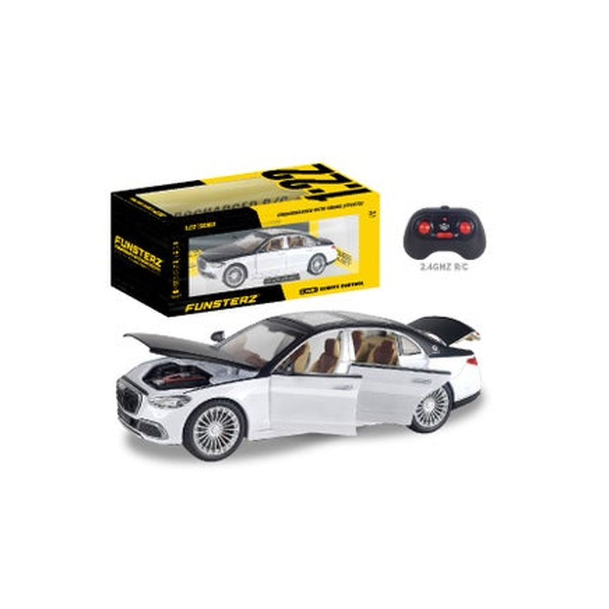 Funsterz 1:22 RC Mercedes-Benz S600 - Rare Edition Die-Cast Car with Sound, Lights, Opening Doors, Spray Mist, Rechargeable Battery & Full-Function Remote Control