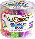 Cra Z Art Cra-Z-Loom Ultimate Tub 8000 Latex Free Rubber Bands and 100 “S” Clips for Making Crafts in Bold and Bright Colors,