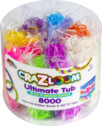 Cra Z Art Cra-Z-Loom Ultimate Tub 8000 Latex Free Rubber Bands and 100 “S” Clips for Making Crafts in Bold and Bright Colors,