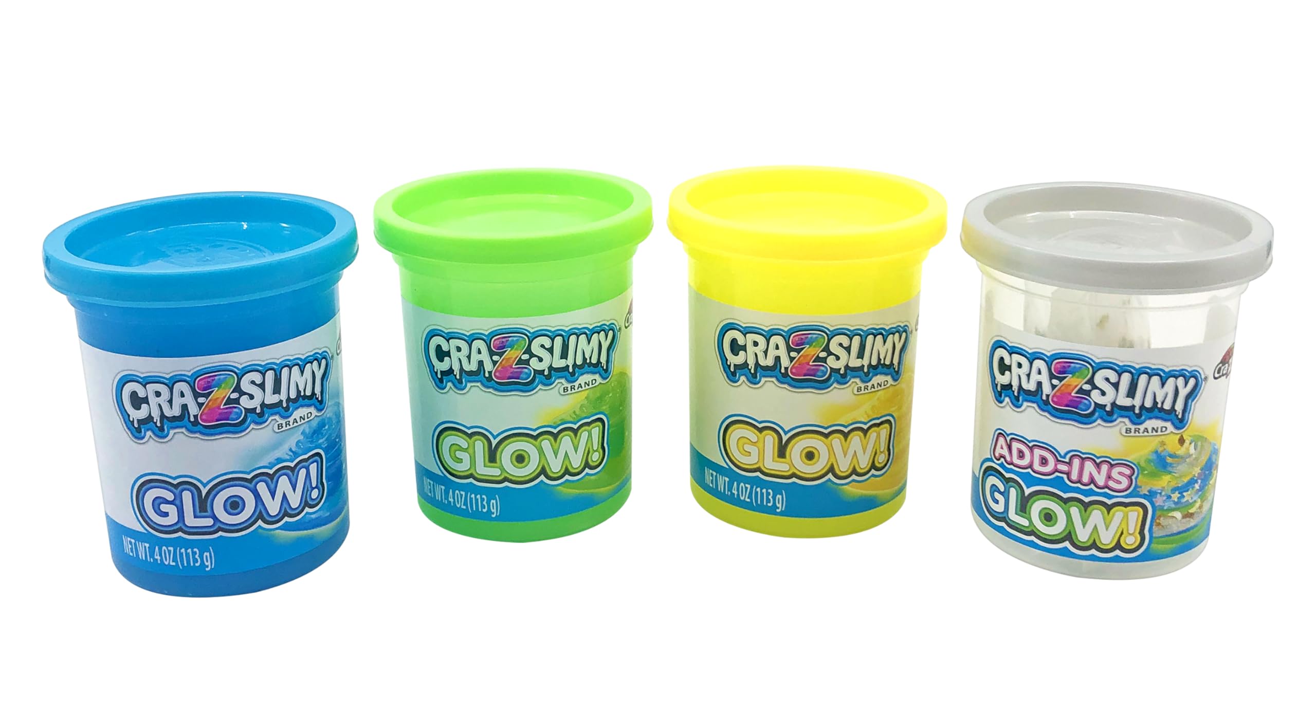 Cra-Z-Slimy Glow! 4 Pack Multicolor Premade Slime Set – Comes with 3 Slime Colors and Add-Ins, Ages 6 and Up
