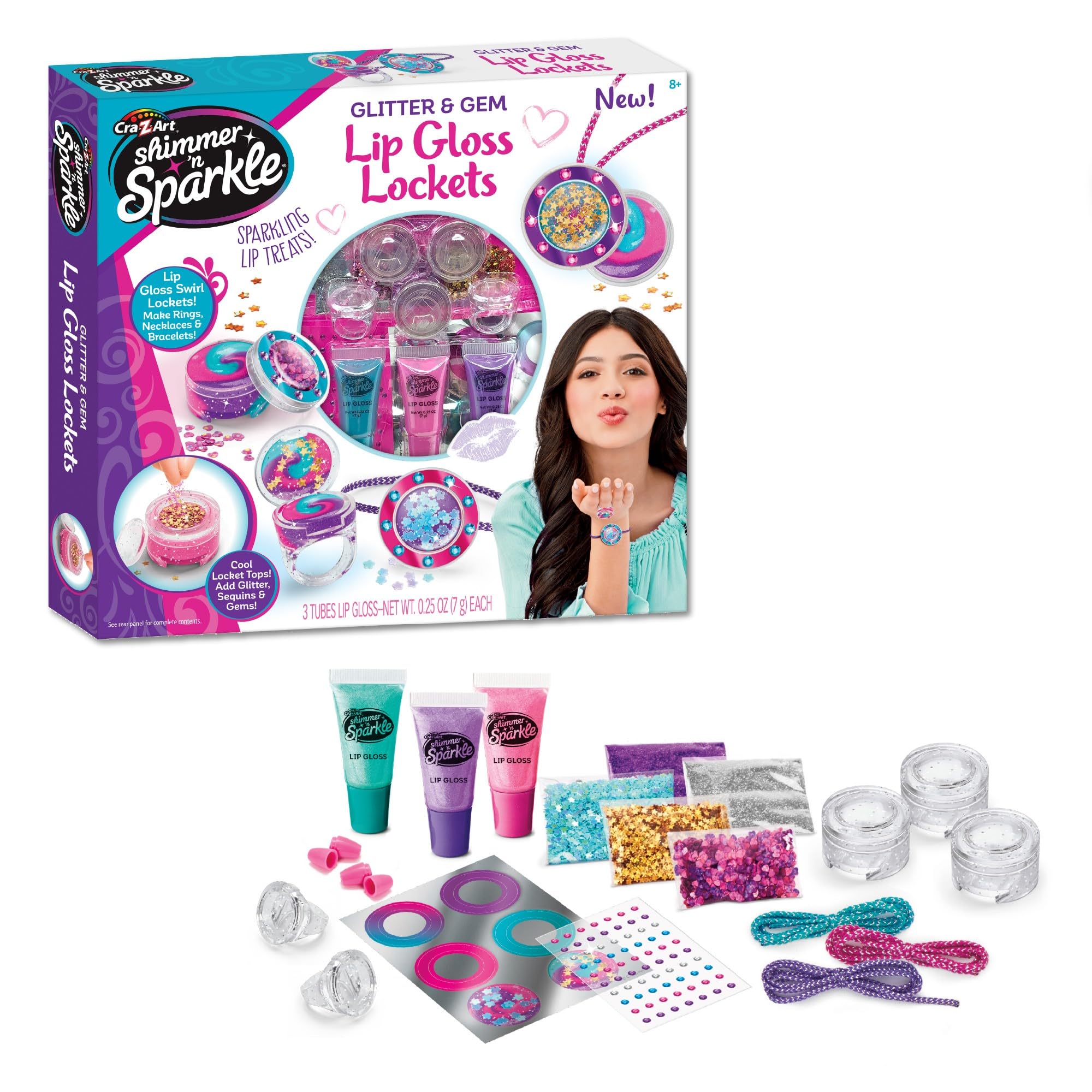 Shimmer 'n Sparkle Glitter & Gem Lip Gloss Lockets DIY Activity Set