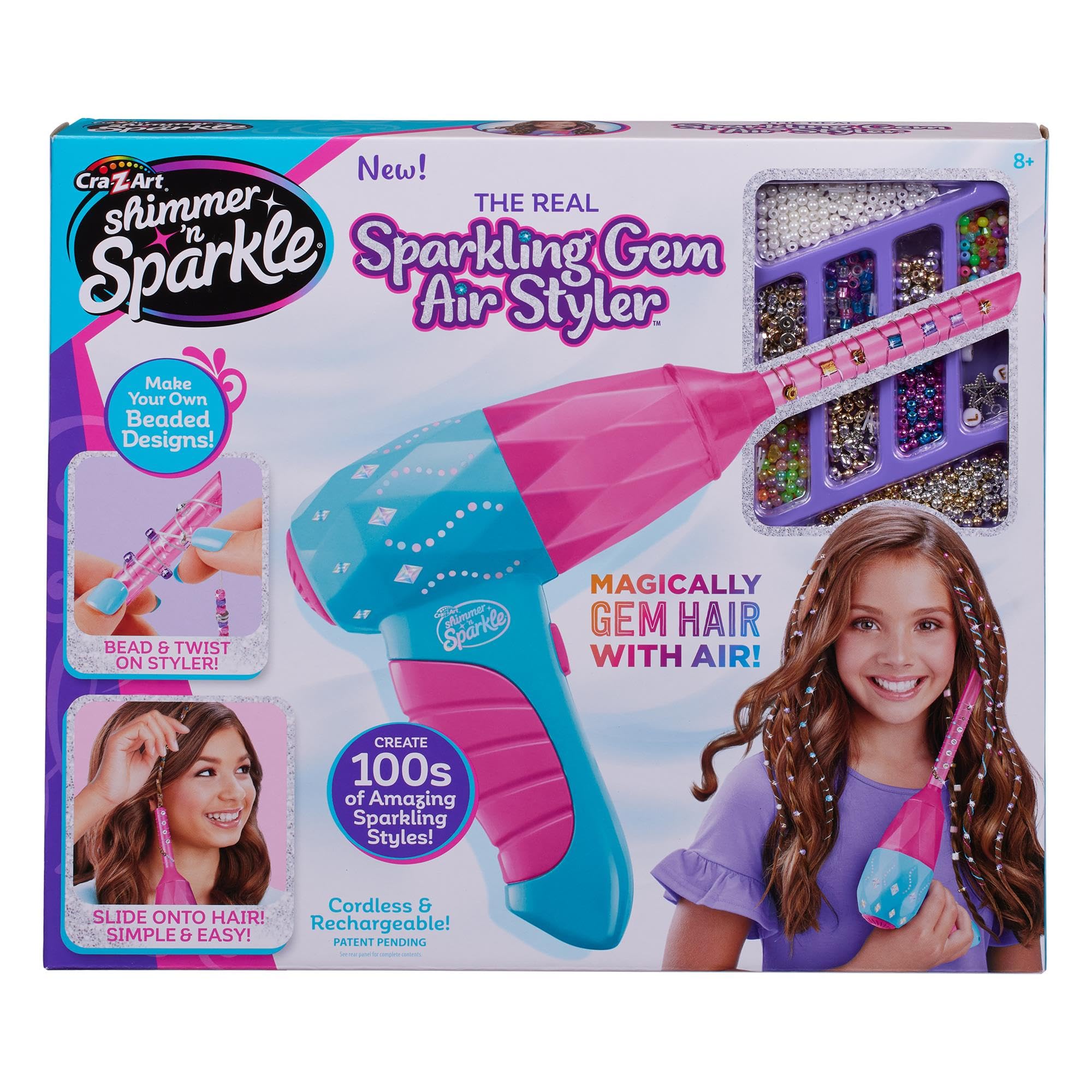 CRA-Z-ART 65609 Shimmer N Real Sparkling Air Styler Create Beaded gem Threads for Childrens Hair Present for Girls Aged 8 and