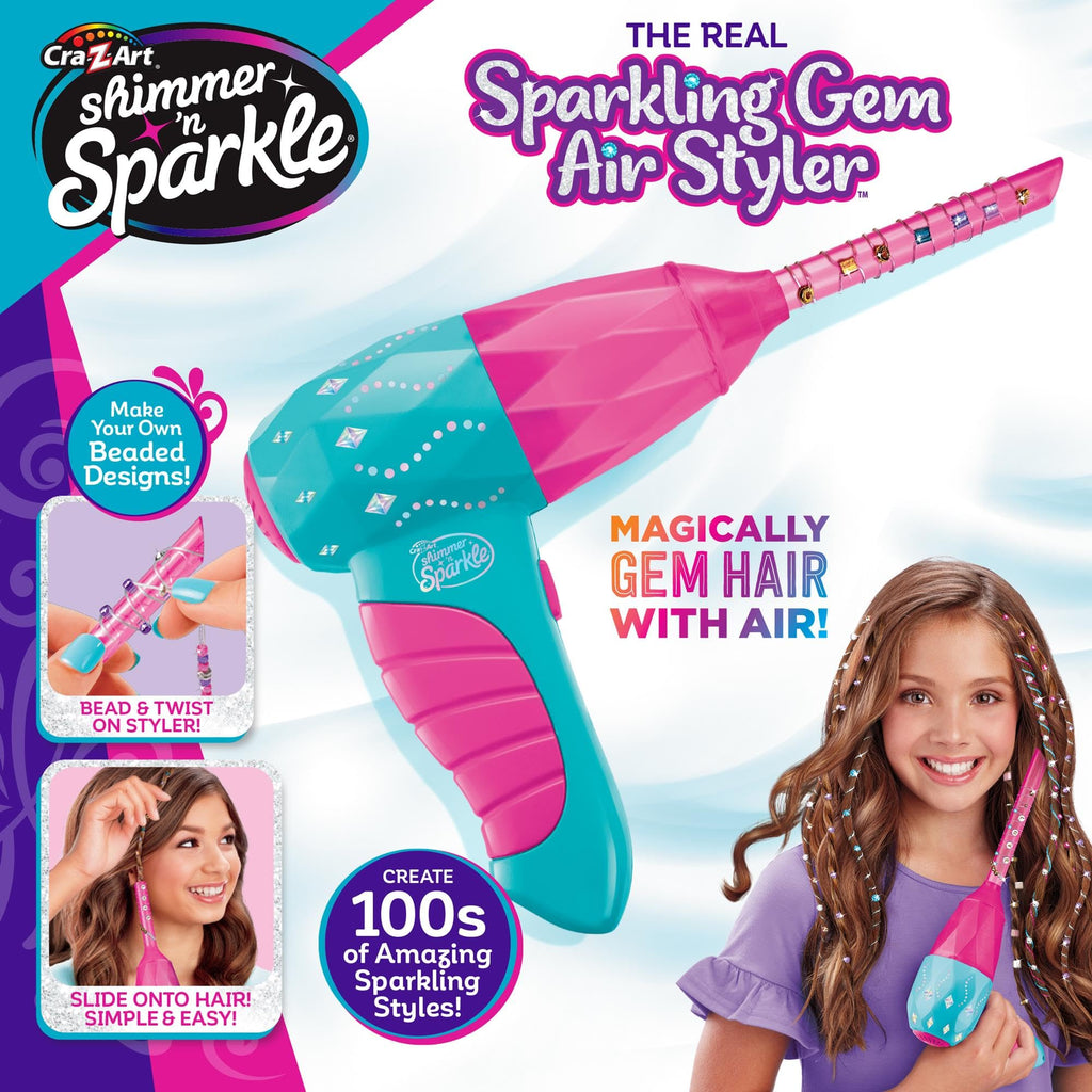 CRA-Z-ART 65609 Shimmer N Real Sparkling Air Styler Create Beaded gem Threads for Childrens Hair Present for Girls Aged 8 and