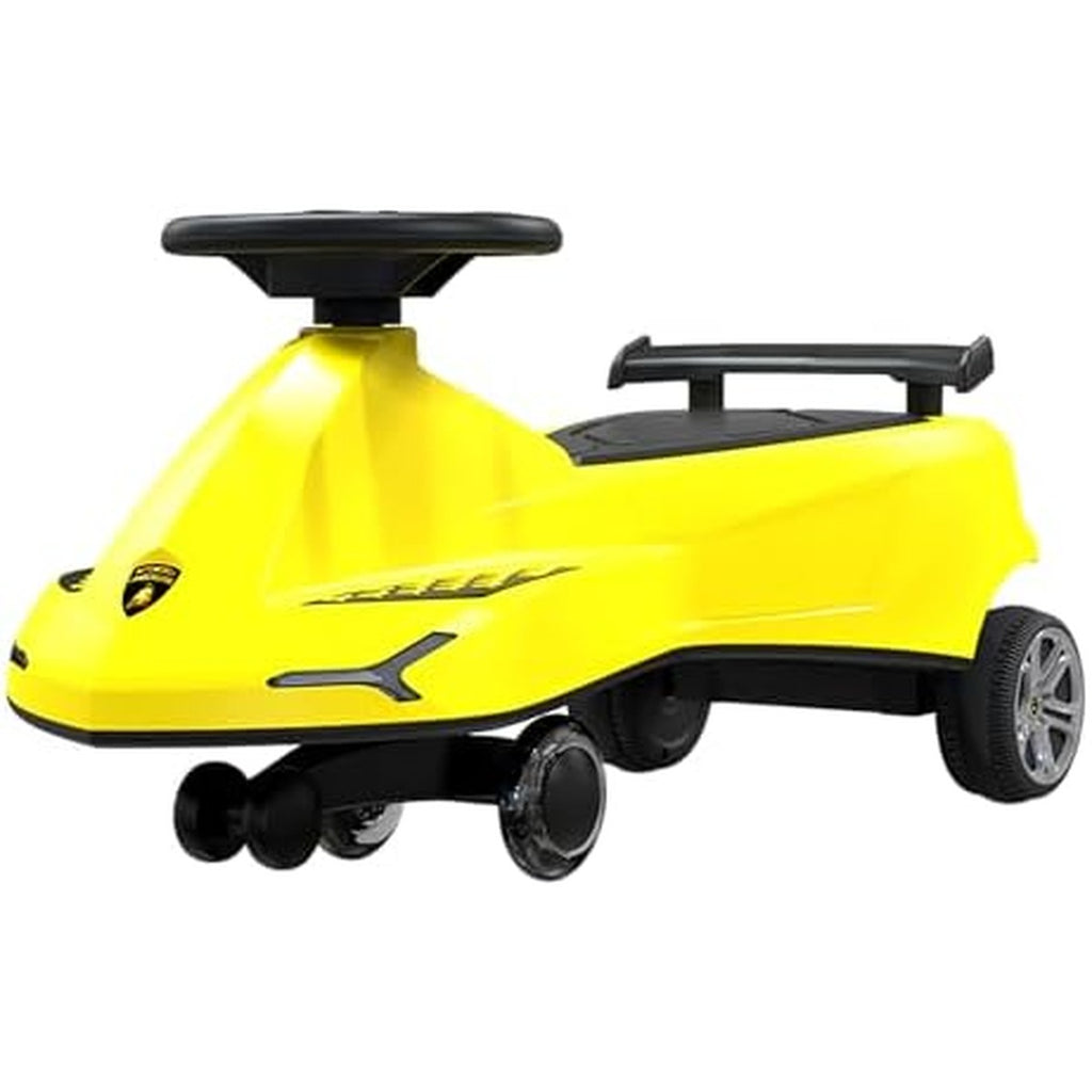 Lamborghini Swing Car Ride On with Lights and Sounds, 360 Rotation, Movable Rear Wing