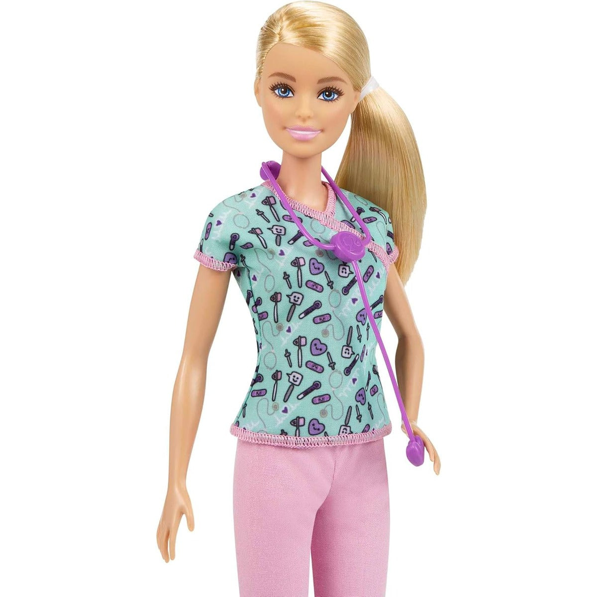 Barbie Nurse Blonde Doll (12-in/30.40-cm) with Scrubs Featuring a