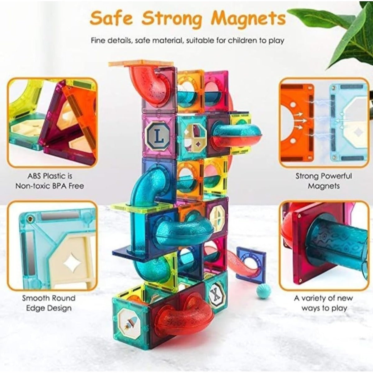 MEGA So - Colorful Magnetic Pipeline Building Block Set, 73 Pieces, Educational STEM Toy for Ages 3+