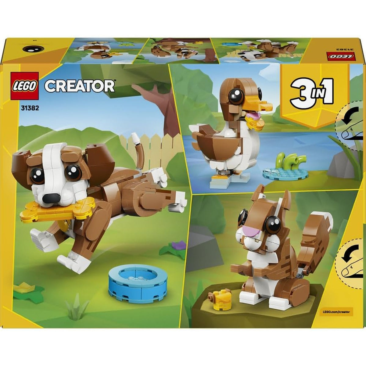 LEGO Creator 3in1 Cute Animals: Playful Puppy Dog Toy - Pet Animal Figure Transforms into a Squirrel or Duck - Creative