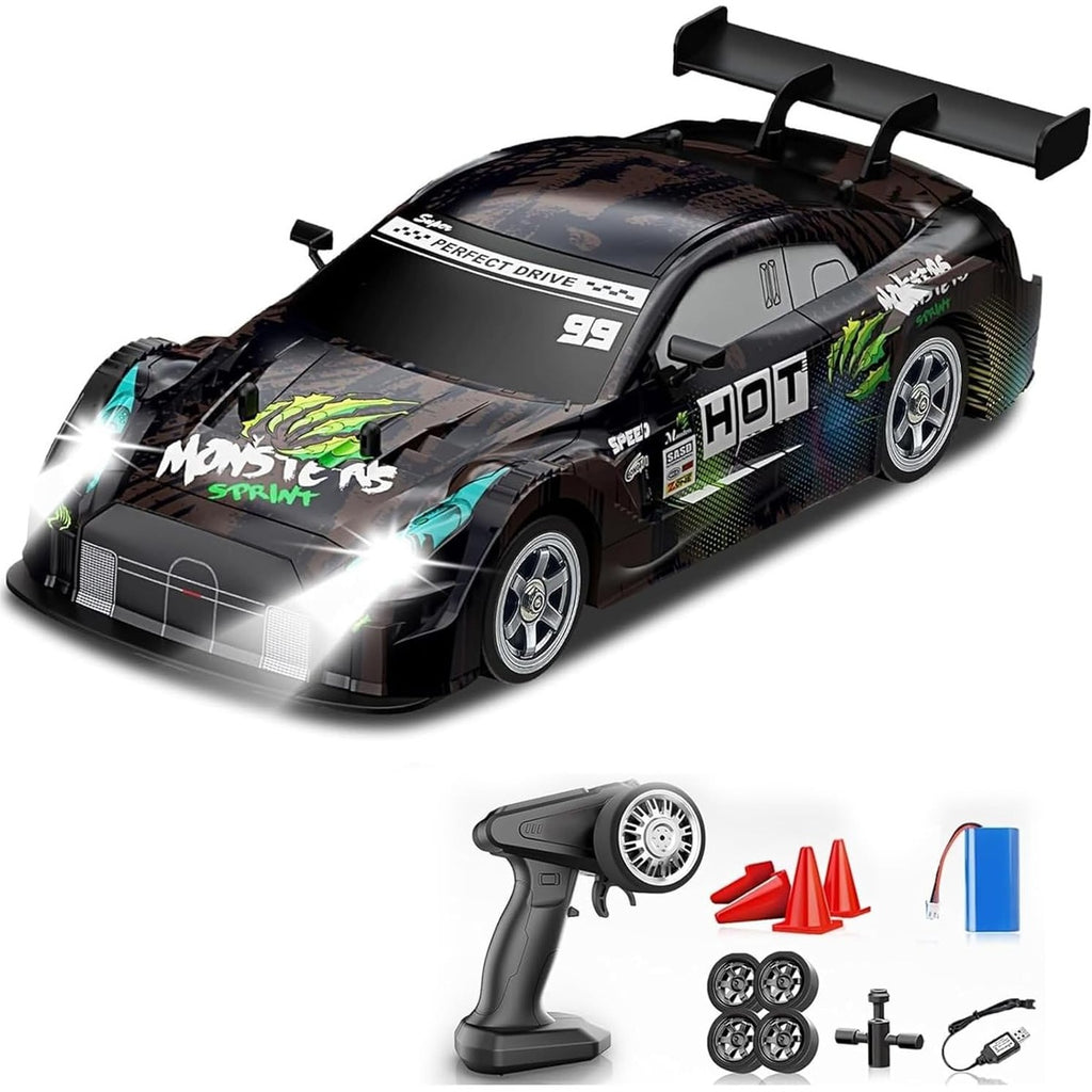 Zivvy Big Remote Control Car Black | 2.4G RC Drift Vehicle with 100 m Range, Smoke Effect, Neon Lights & Music | Rechargeable Remote Control Car | Best Gift for Boys & Girls 2 3 4 5 6 7 8+ Years