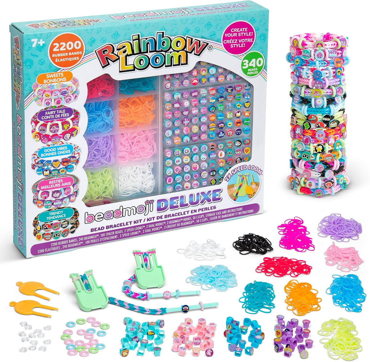 Rainbow Loom: Beadmoji Deluxe - DIY Rubber Band & Bead Bracelet Kit - Includes 2200 Bands
