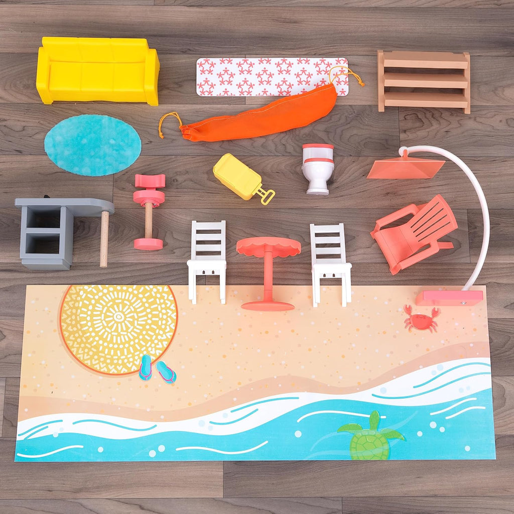 KidKraft Ferris Wheel Beach Wooden Dolls House with Furniture and Accessories Included, 3 Storey Play Set with Hammock and Beach Chair for 12 Inch/30 cm Dolls, Kids' Toys, 20053