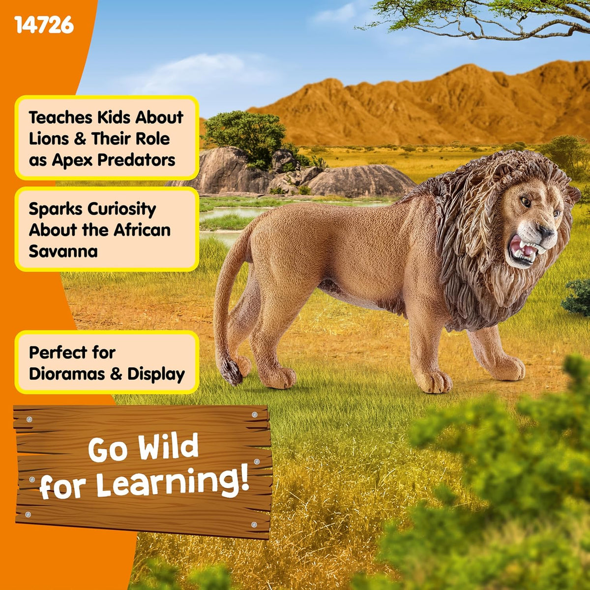 Schleich Wild Life, Animal Figurine, Animal Toys for Boys and Girls 3-8 Years Old, Roaring Lion, Ages 3+