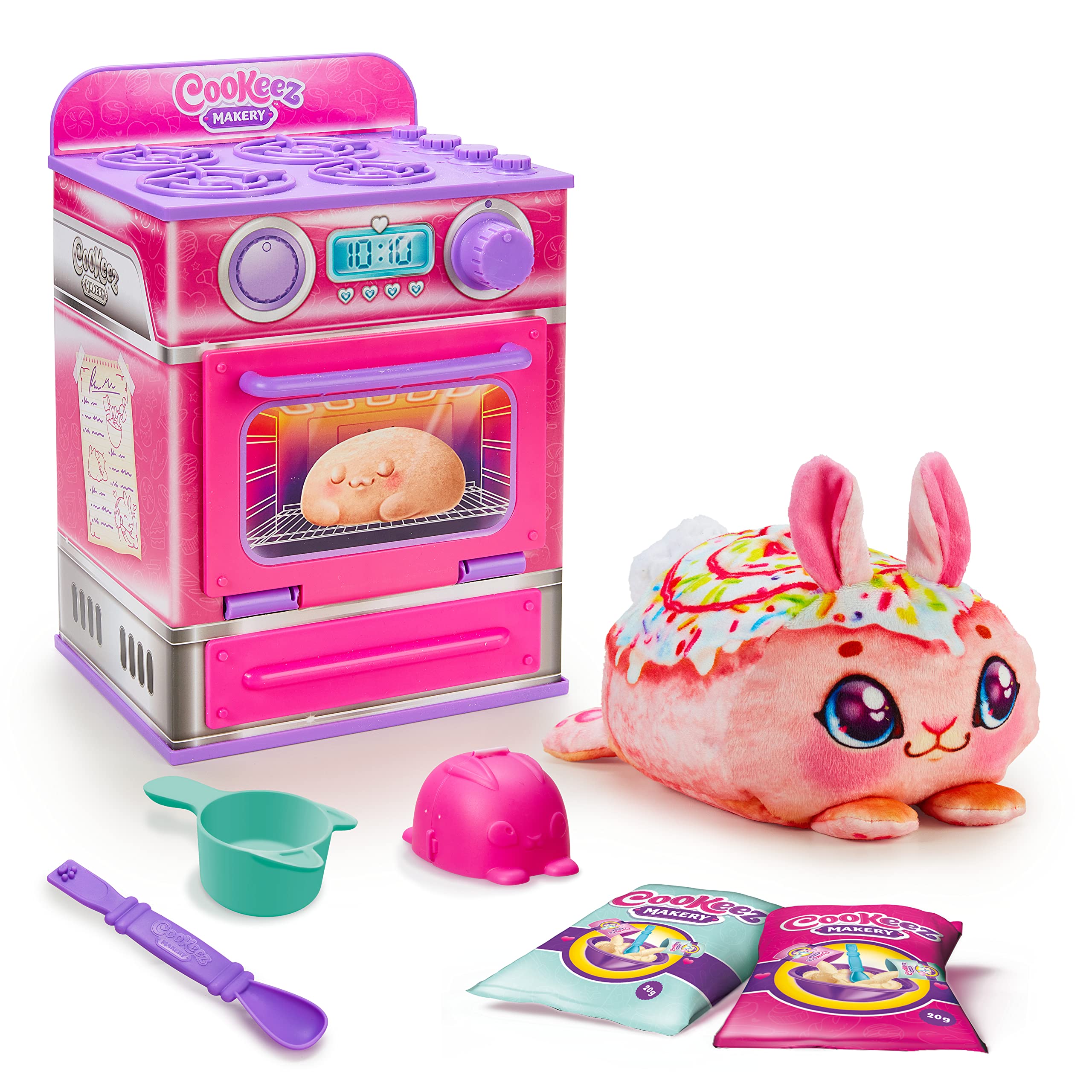 Cookeez Makery Cinnamon Treatz Oven – Interactive Bake & Reveal Oven Playset with Mystery Scented Plush (Cinnamon Pooch, Fondant Feline, or Strawberry Swirl), Mixing Tools, Dough, & Accessories, 5+ Cinnamon Treatz Oven Playset (Electric Plush)
