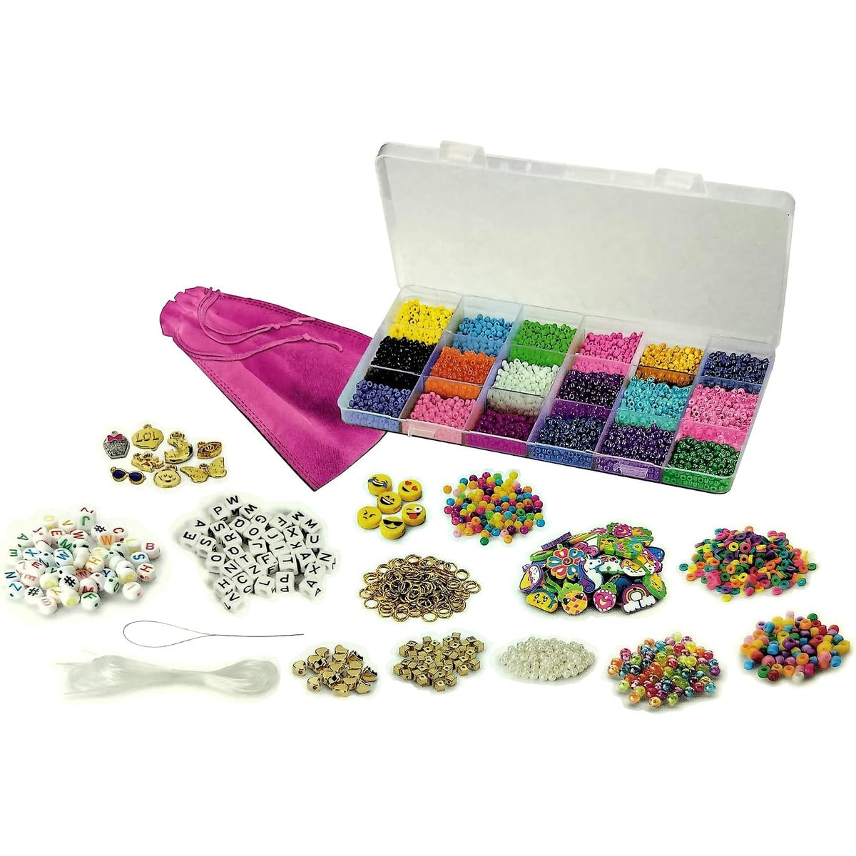Shimmer 'N Sparkle Bead Mania Friendship Studio, DIY Bracelet Making Kit with Storage Bag, Beads, Charms, Elastic Cord