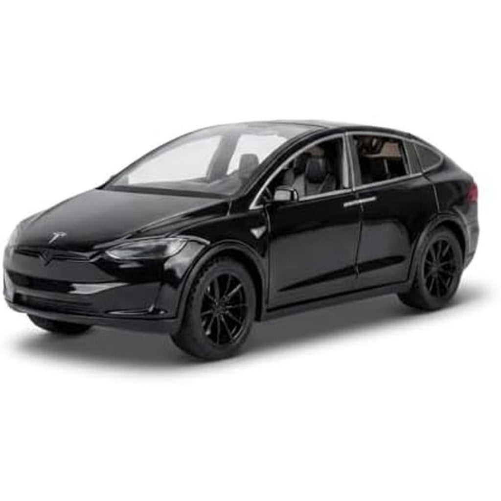 1:28 Scale Electric SUV Car Model Car with Open Up Rear Doors Special Display Base Light and Sound (Black)