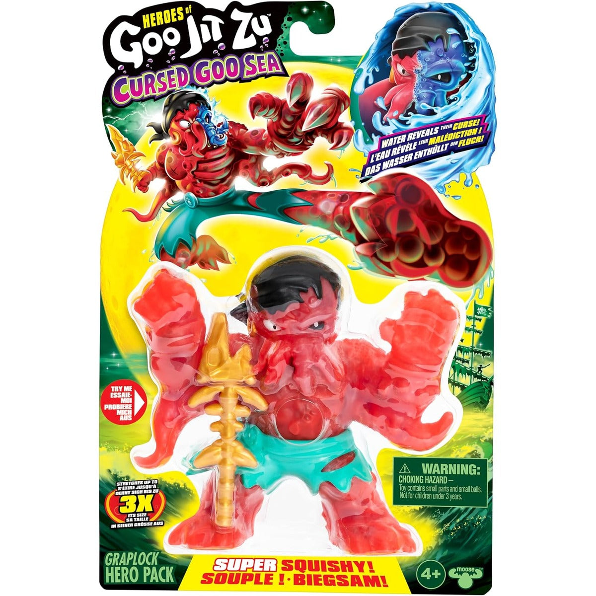 Heroes of Goo Jit Zu Goo Sea | Super Squishy, Goo Filled Toy Graplock Action Figure Hero Pack | with Color Changing Face That Reveals His