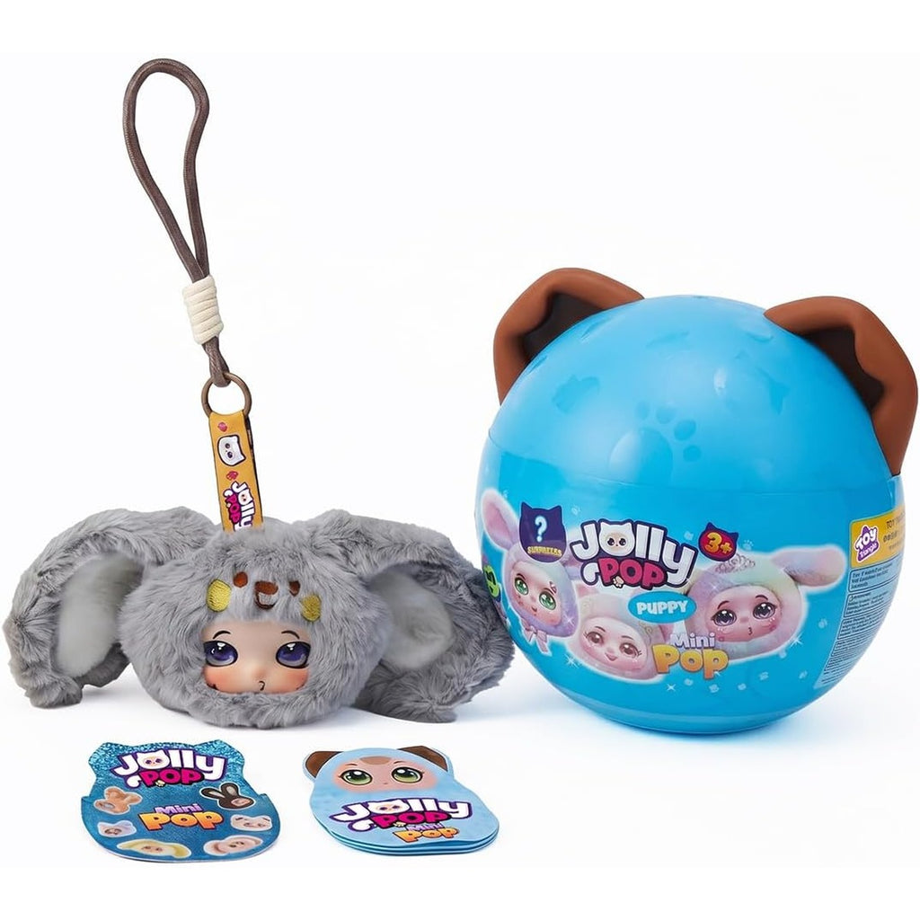 Jolly Pop JollyPop Puppy MiniPop Collectibles for Kids, Keychain Plush Charm Toy Set with IM Card Sticker, Cute Pastel Design