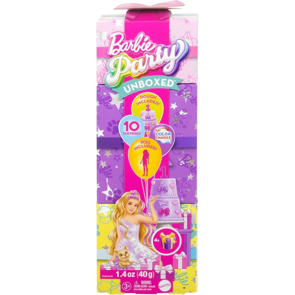 Barbie Party Unboxed Doll & Accessories, Pet Birthday Series Birthday Bows Set with 10 Surprises Including Color Change & Cak