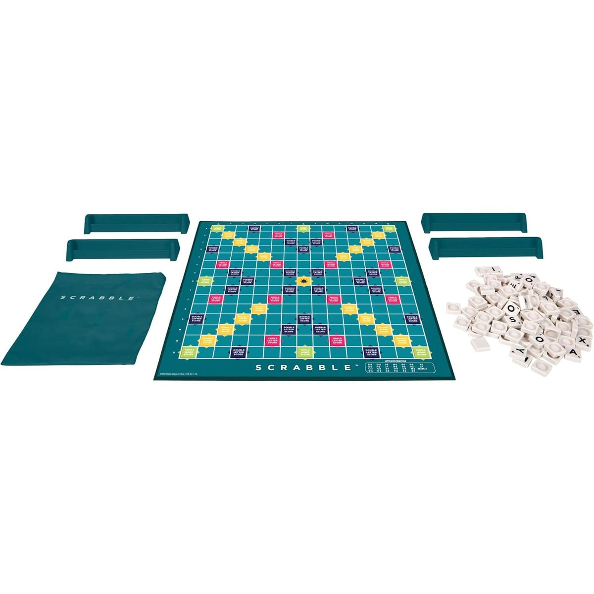 Scrabble Crossword - Classic Board Game - 120 Letter Tiles - 4 Racks - 1 Letter Bag - Instructions Included - for 2 to 4 Players - Gift for Kids 10+