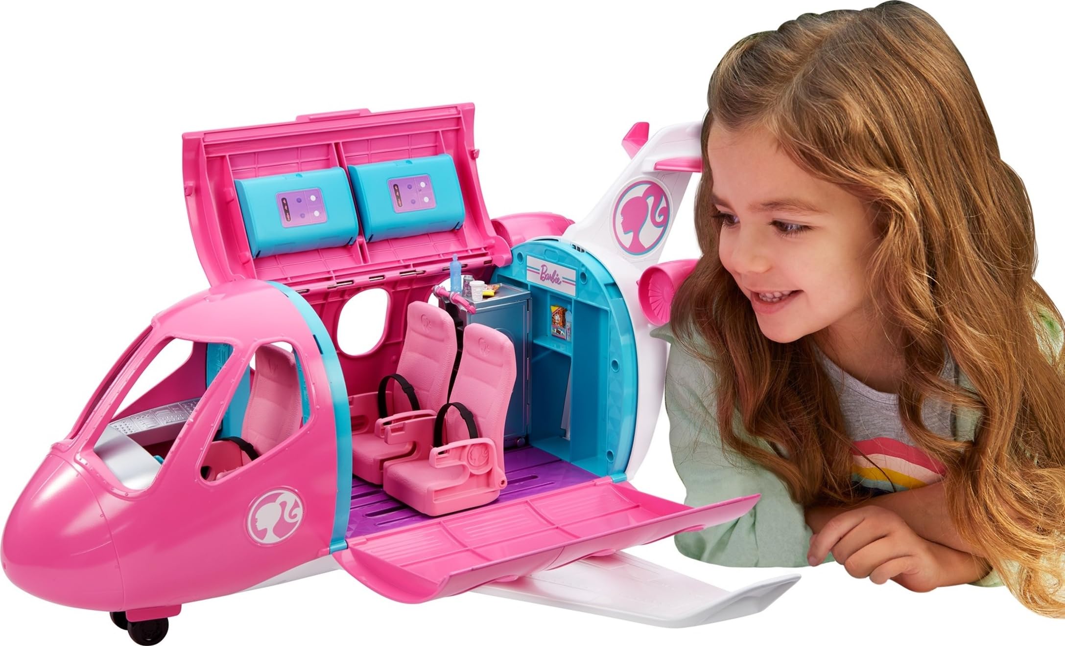 Barbie Dreamplane Airplane Toys Playset with 15+ Accessories Including Puppy, Snack Cart, Reclining Seats and More (Amazon Ex