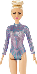 Barbie Rhythmic Gymnast Blonde Doll (12-in/30.40-cm) with Colorful Metallic Leotard, 2 Clubs & Ribbon Accessory, Great Gift f