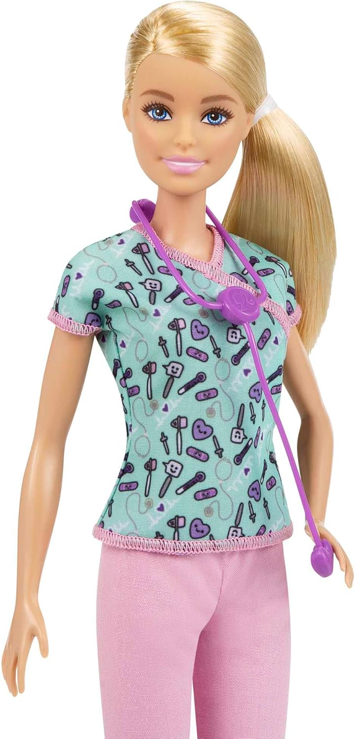Barbie Nurse Blonde Doll (12-in/30.40-cm) with Scrubs Featuring a