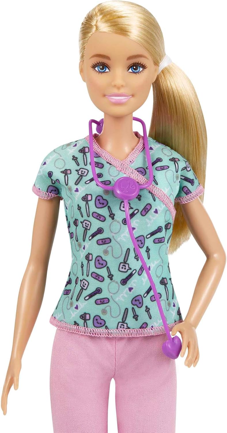 Barbie Nurse Blonde Doll (12-in/30.40-cm) with Scrubs Featuring a