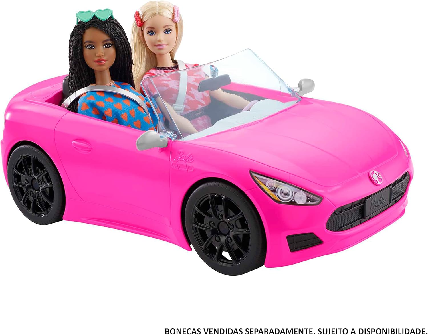 Barbie Convertible 2-Seater Vehicle, Pink Car with Rolling Wheels & Realistic Details, Gift for 3 to 7 Year Olds Single