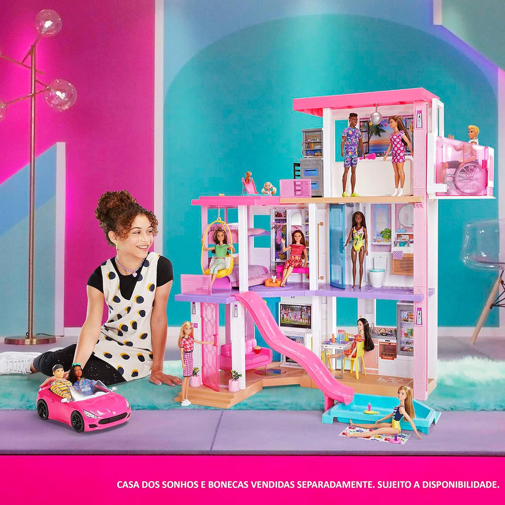 Barbie Convertible 2-Seater Vehicle, Pink Car with Rolling Wheels & Realistic Details, Gift for 3 to 7 Year Olds Single