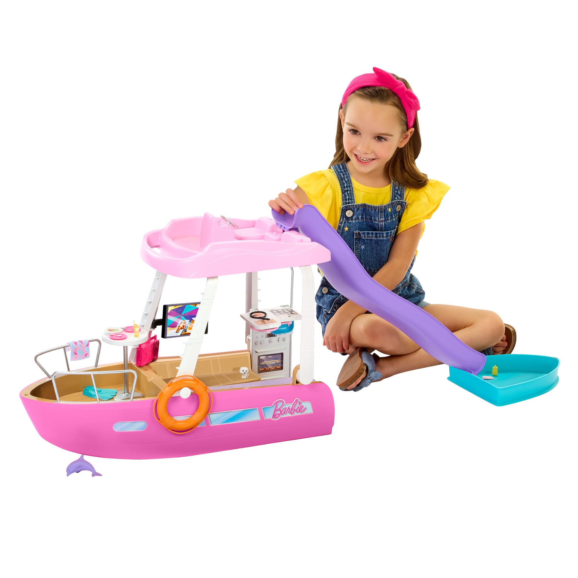 Barbie Dream Boat Playset with 20+ Ocean-Themed Accessories Sized to Fashion Dolls Including Pool, Slide & Dolphin Modern