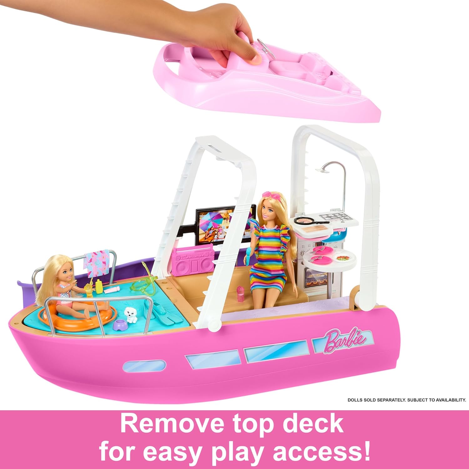 Barbie Dream Boat Playset with 20+ Ocean-Themed Accessories Sized to Fashion Dolls Including Pool, Slide & Dolphin Modern
