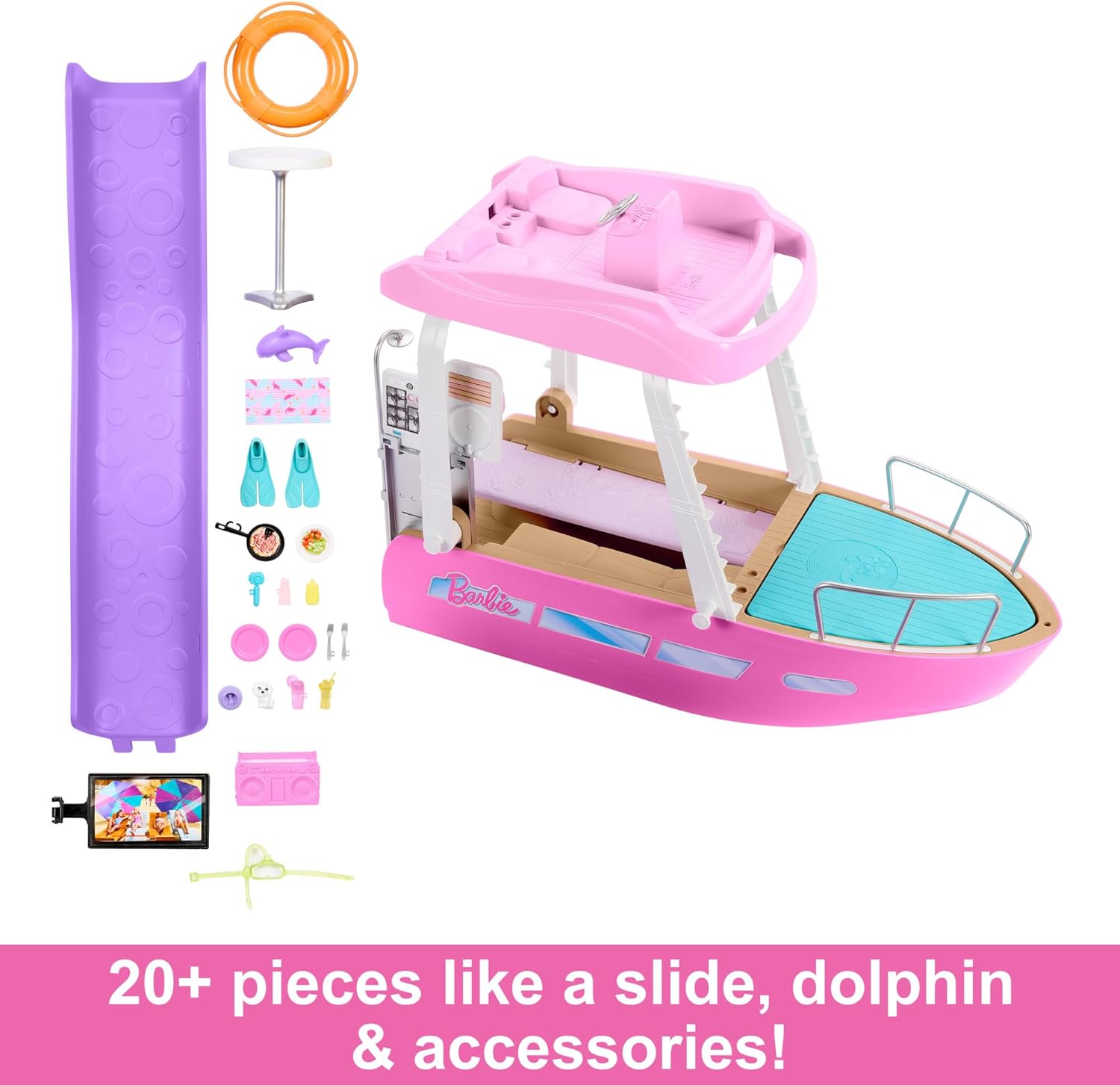 Barbie Dream Boat Playset with 20+ Ocean-Themed Accessories Sized to Fashion Dolls Including Pool, Slide & Dolphin Modern