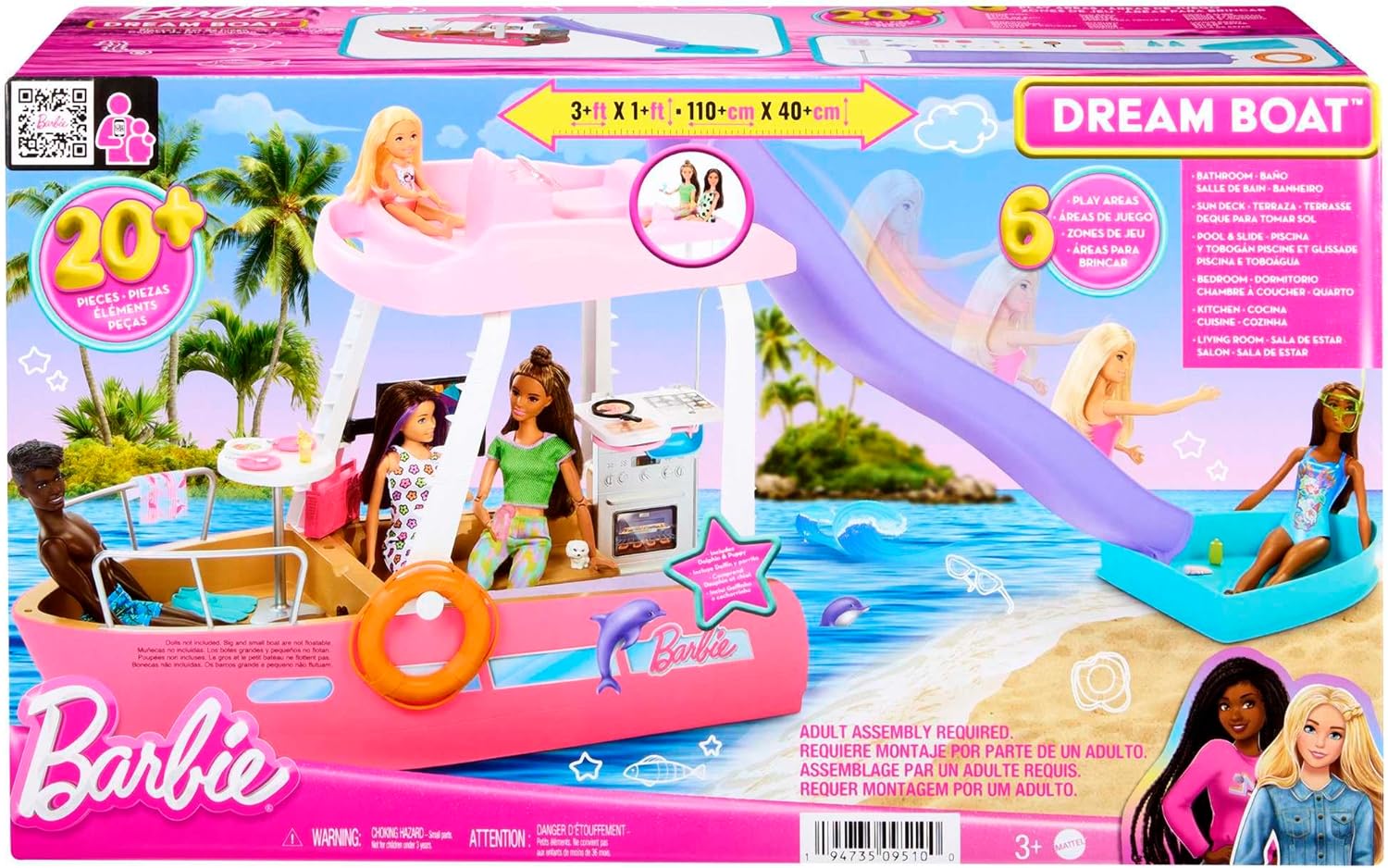 Barbie Dream Boat Playset with 20+ Ocean-Themed Accessories Sized to Fashion Dolls Including Pool, Slide & Dolphin Modern