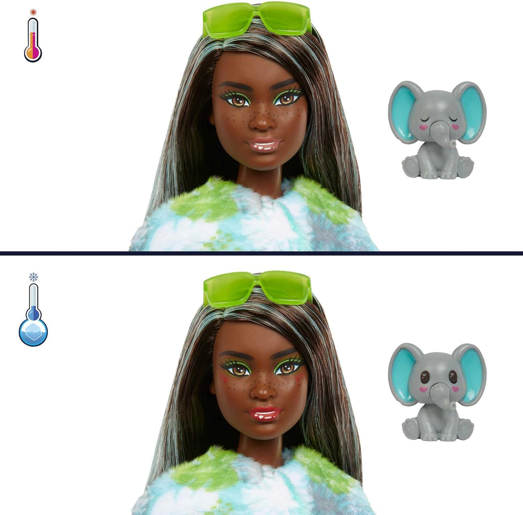 Barbie Cutie Reveal Fashion Doll, Jungle Series Elephant Plush Costume, 10 Surprises Including Mini Pet & Color Change