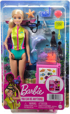 Barbie Dolls & Accessories, Marine Biologist Doll (Blonde) & Mobile Lab Playset with 10+ Pieces, Case Opens for Storage & Tra