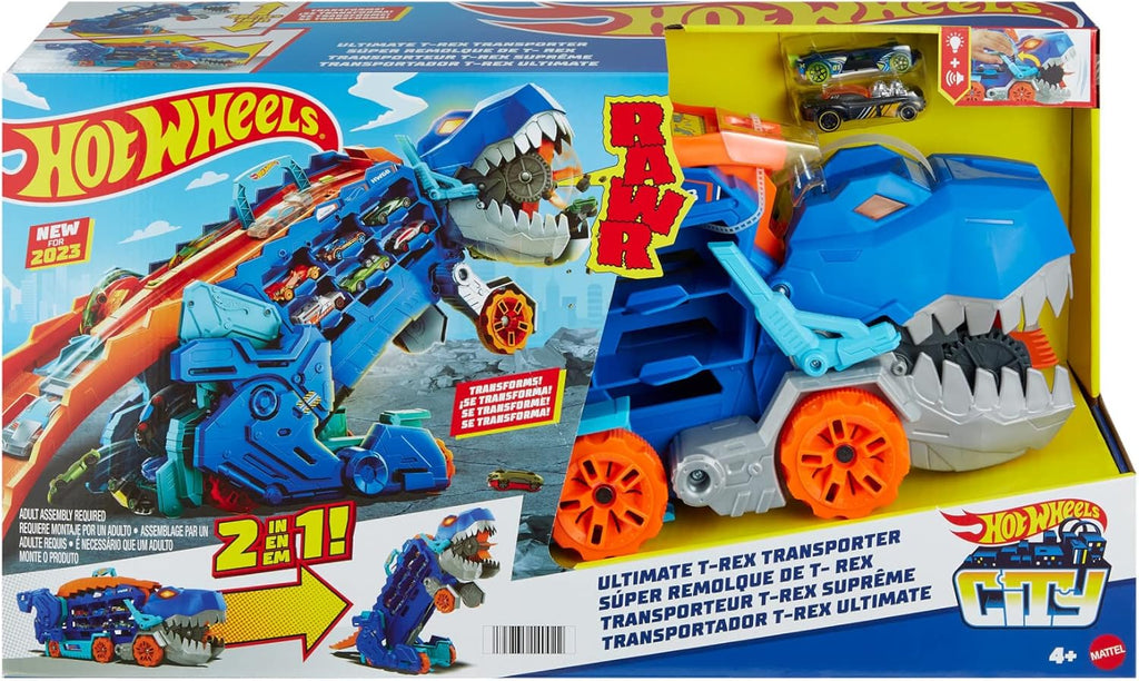 Hot Wheels City Toy Car Track Set, Ultimate T-Rex Transporter