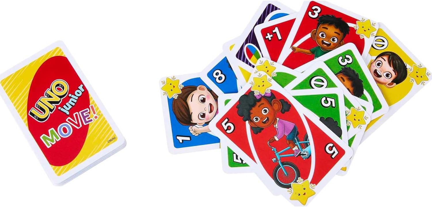 Mattel Games UNO Junior Move Kids Card Game with Action Rules for