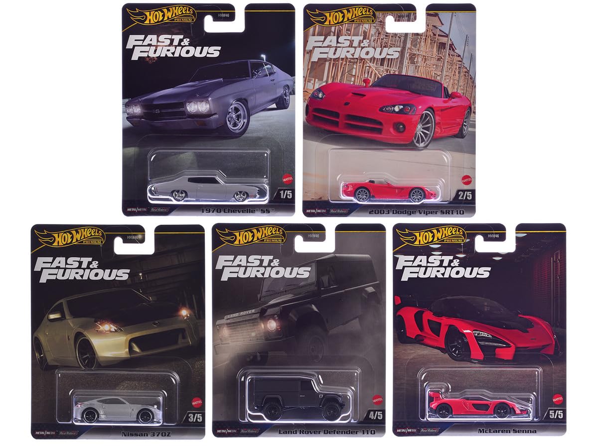 Hot Wheels Fast & Furious Premium Die-Cast Cars Bundle, 5-Pack Set