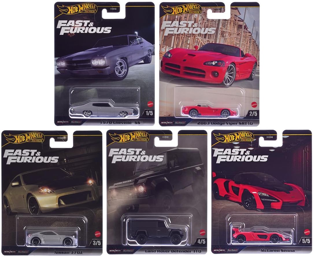 Hot Wheels Fast & Furious Premium Die-Cast Cars Bundle, 5-Pack Set