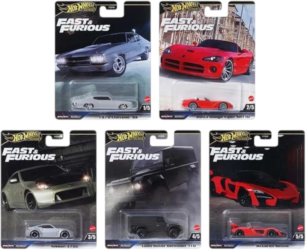 Hot Wheels Fast & Furious Premium Die-Cast Cars Bundle, 5-Pack Set