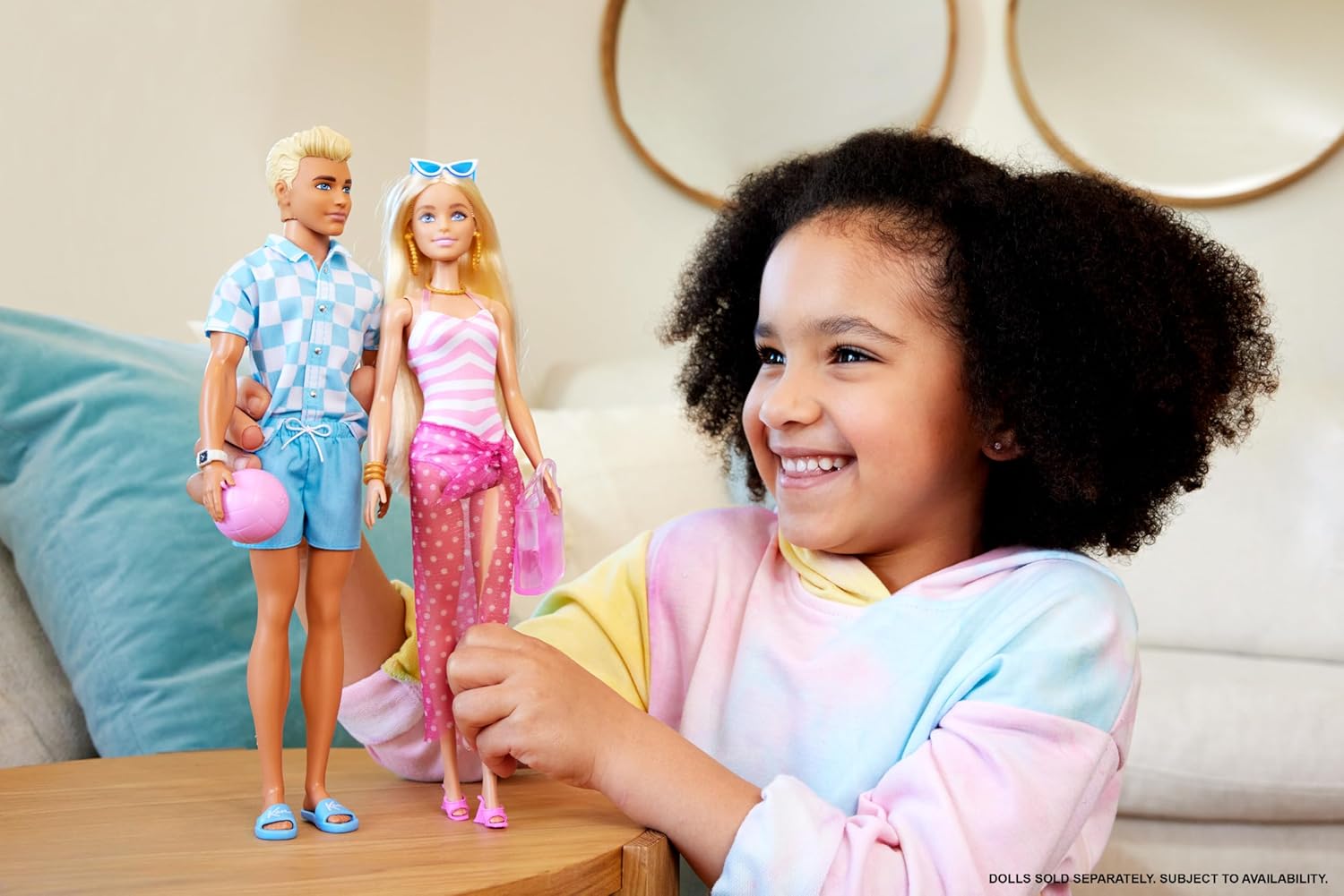 Barbie Blonde Ken Doll with Blue Button Down and Swim Trunks, Visor, Towel and Beach-Themed Accessories