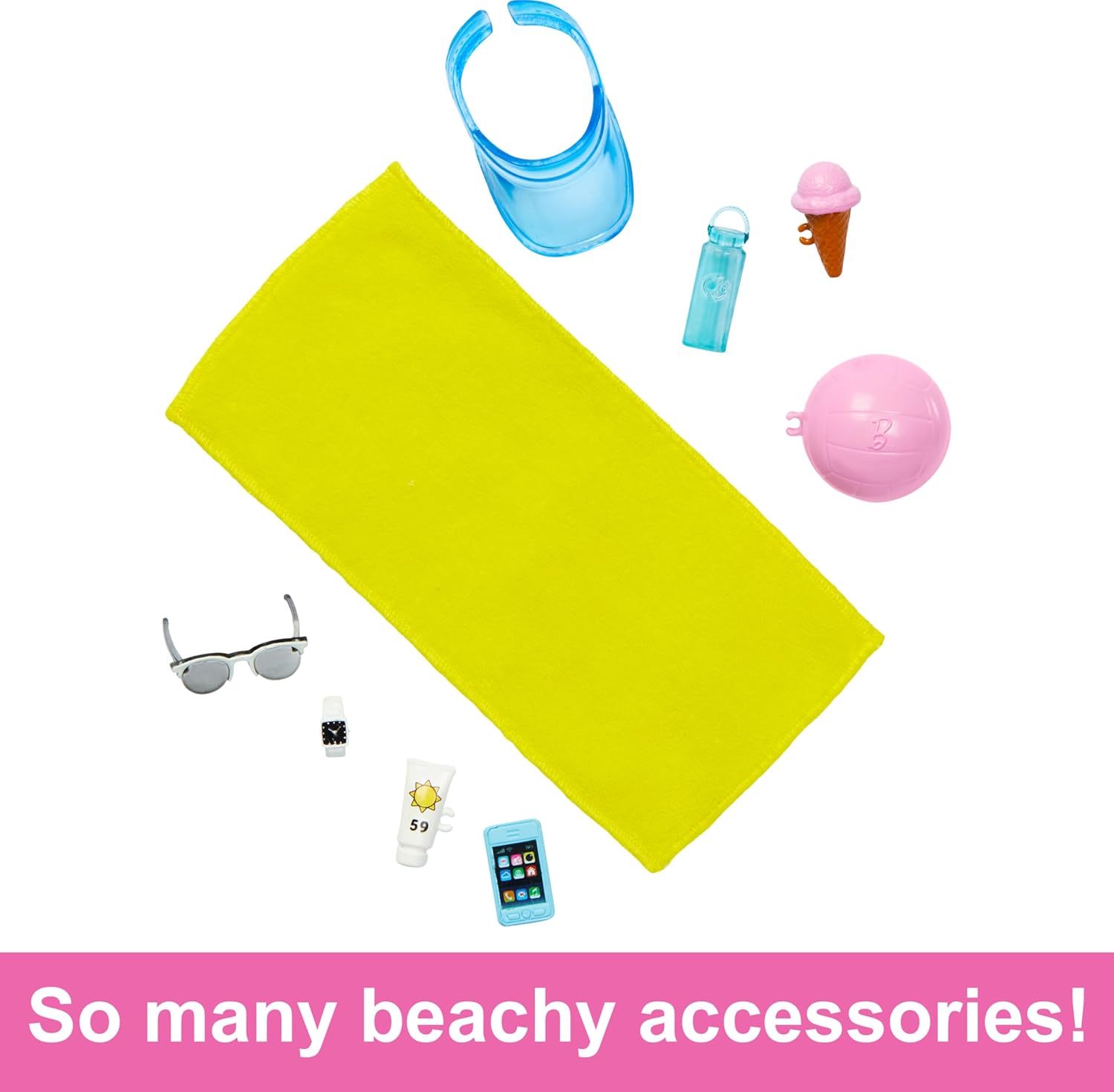 Barbie Blonde Ken Doll with Blue Button Down and Swim Trunks, Visor, Towel and Beach-Themed Accessories