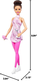 Barbie Careers Fashion Doll & Accessories, Brunette Ice Skater in Removable Pink Outfit with Ice Skates & Trophy
