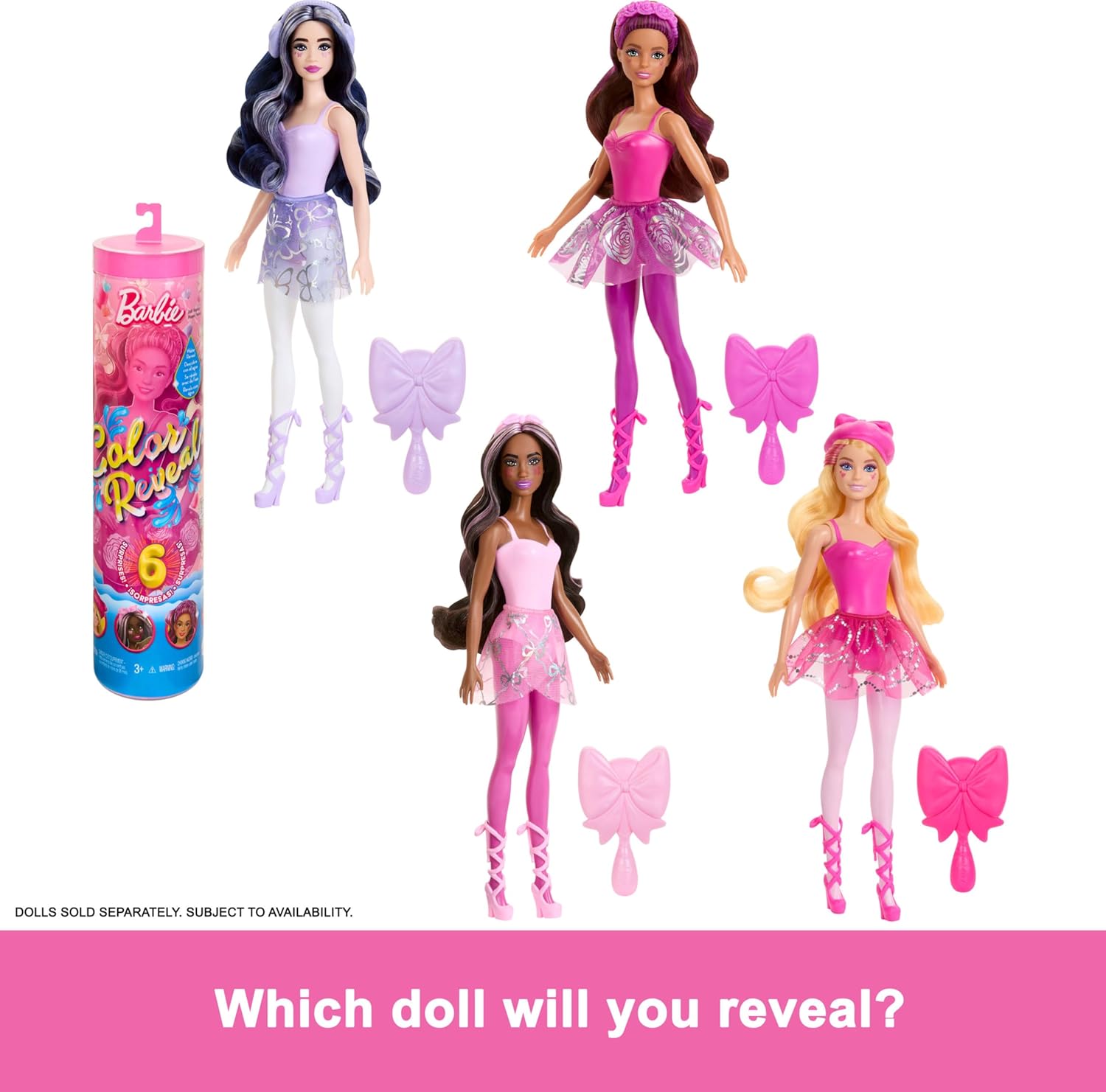 Barbie Color Reveal Doll & Accessories, Ballerina Series, 6 Unboxing Surprises Include Color Change, Inspired by Balletcore (