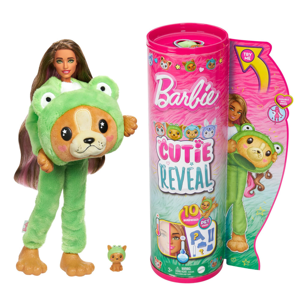 Barbie Cutie Reveal Doll & Accessories with Animal Costume & 10 Surprises Including Color Change, Puppy as Frog in Costume-Th