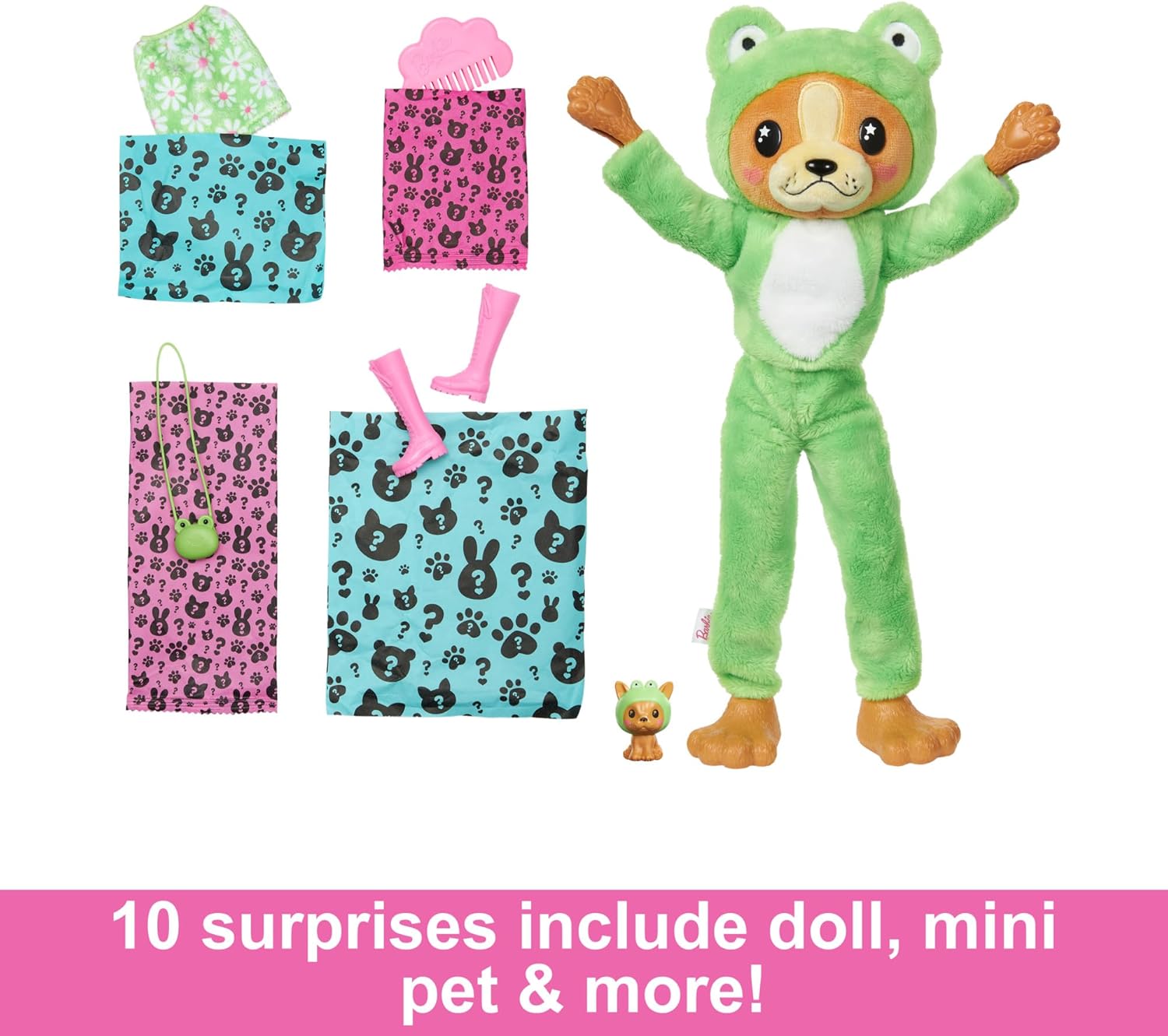 Barbie Cutie Reveal Doll & Accessories with Animal Costume & 10 Surprises Including Color Change, Puppy as Frog in Costume-Th