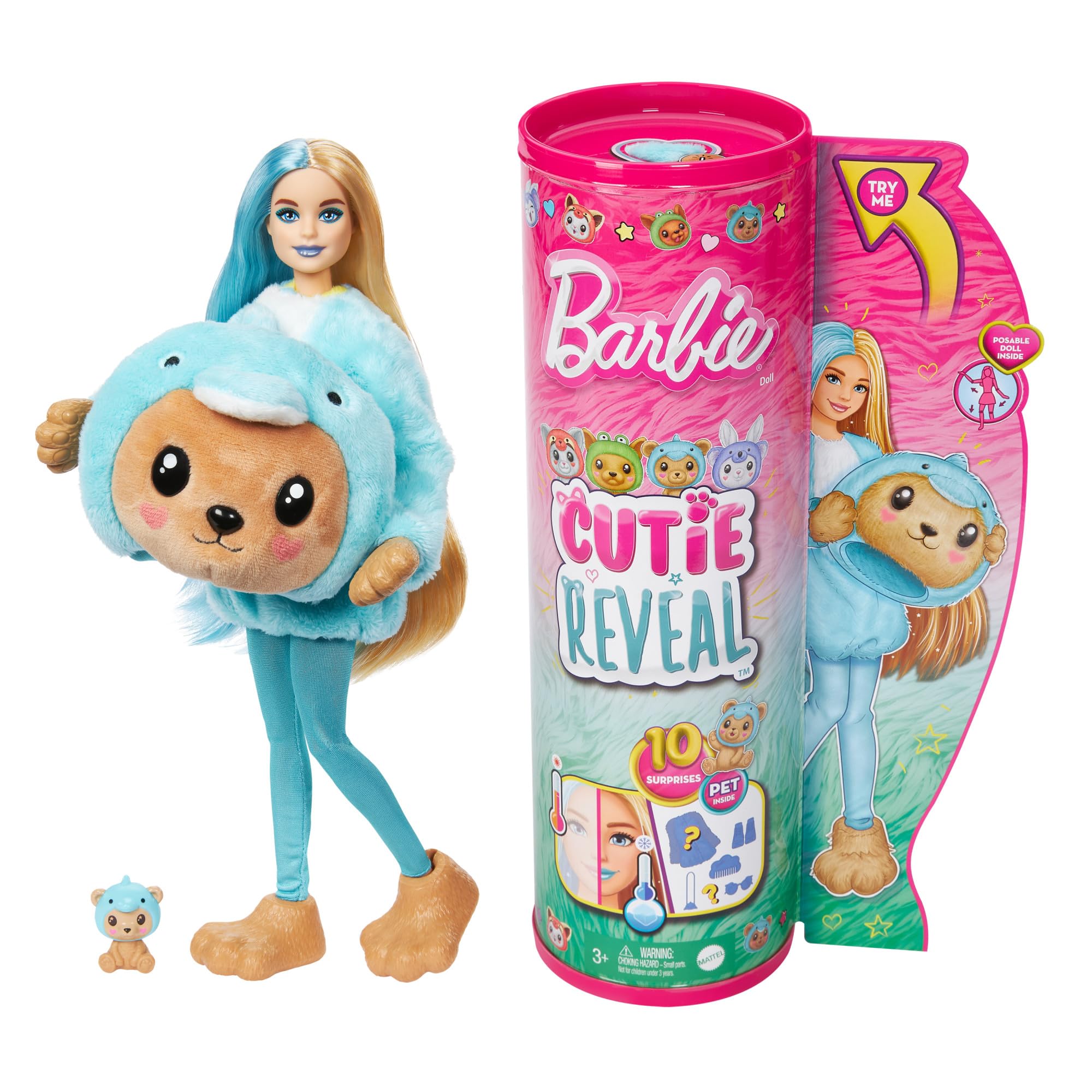 Barbie Cutie Reveal Doll & Accessories with Animal Costume & 10