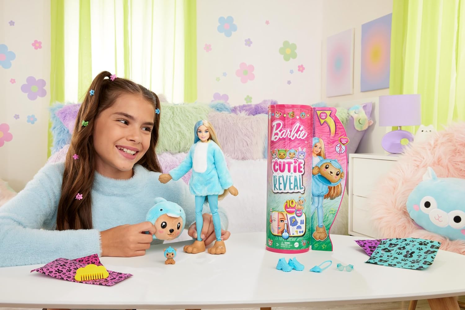 Barbie Cutie Reveal Doll & Accessories with Animal Costume & 10