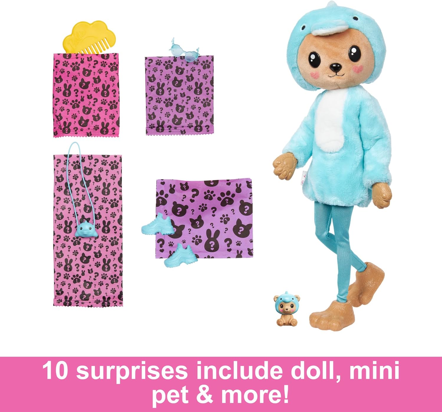 Barbie Cutie Reveal Doll & Accessories with Animal Costume & 10